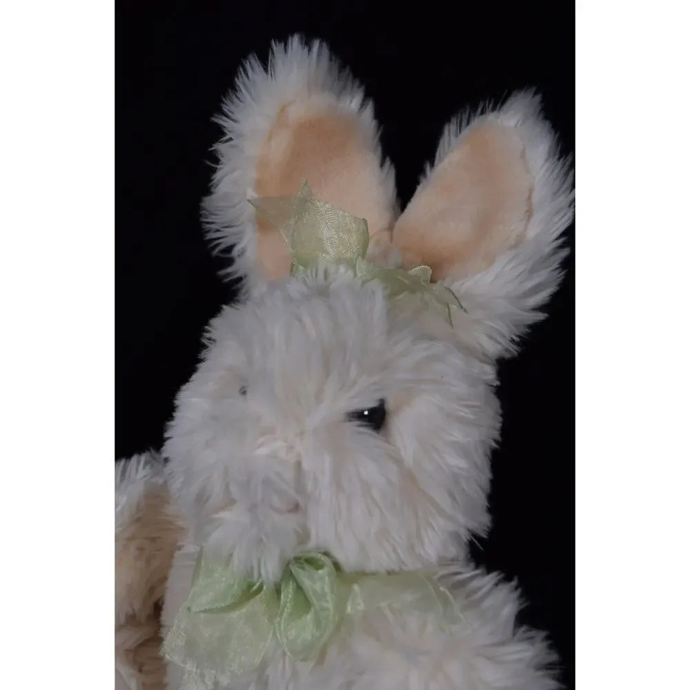 Fluffy White Easter Bunny Plush Rabbit Stuffed Animal Sitting Green Bows 13
